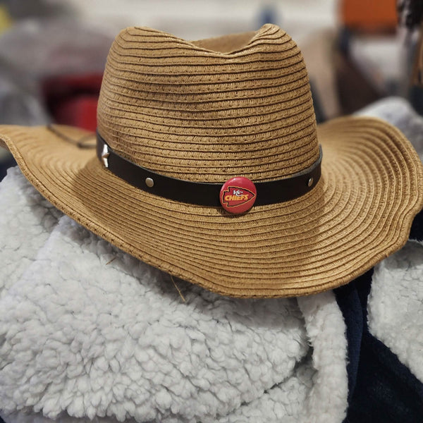 Premium Woven Straw Shapeable Panama Hat with KC Chiefs Removable Button and Hat Band Hat Upcycled Gemz 