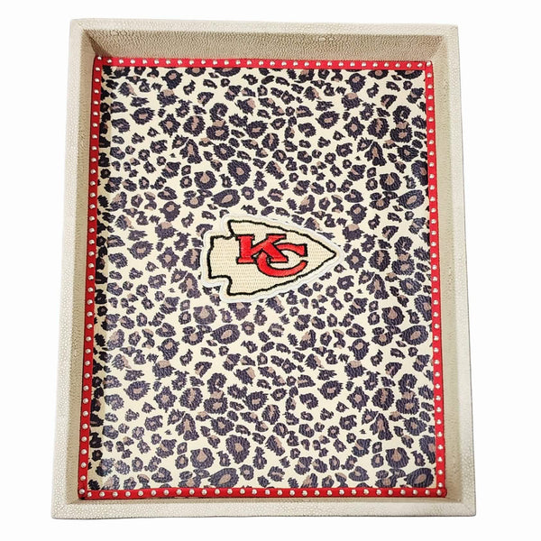 Kansas City Chiefs Embellished Handcrafted Vegan Leather Catch-all or Remote Control Tray Home Decor Upcycled Gemz 