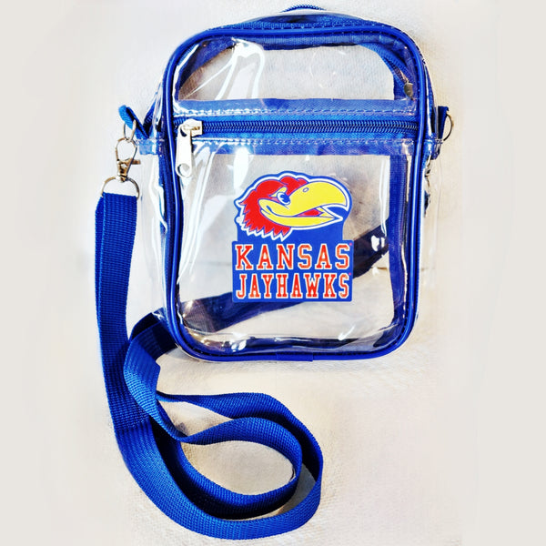 KU Jayhawks Clear Top Zip Stadium Bag in Blue with Adjustable Strap