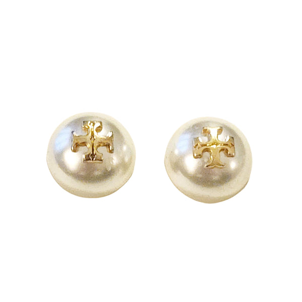 Tory Burch Domed Pearl Button Earrings