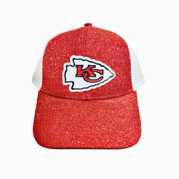 KC Chiefs Red Sparkle Snap Mesh Trucker Hat Cap