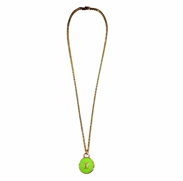 Designer Green/Gold Enamel Reversible Charm on 24K Gold Filled 18