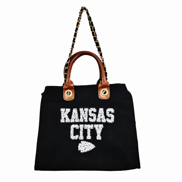 Kansas City Chiefs B & W Leopard Print Design Large Tote with Removable Shoulder Straps and Handles