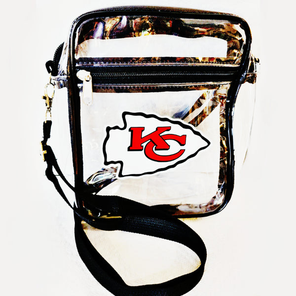 KC Chiefs Clear Zip Top Stadium Bag in Black with Adjustable Strap