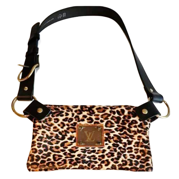 Recycled Hair on Hide LV Patch Leopard Print Shoulder Bag with Repurposed Belt Strap