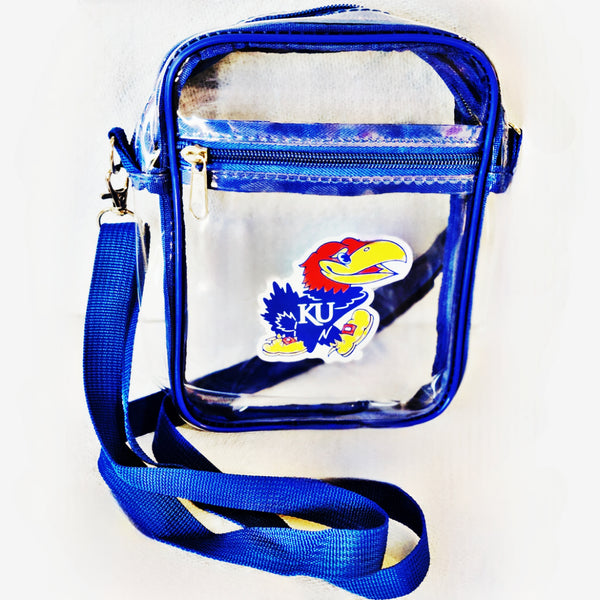 KU Jayhawks Clear Top Zip Stadium Bag in Blue with Adjustable Strap