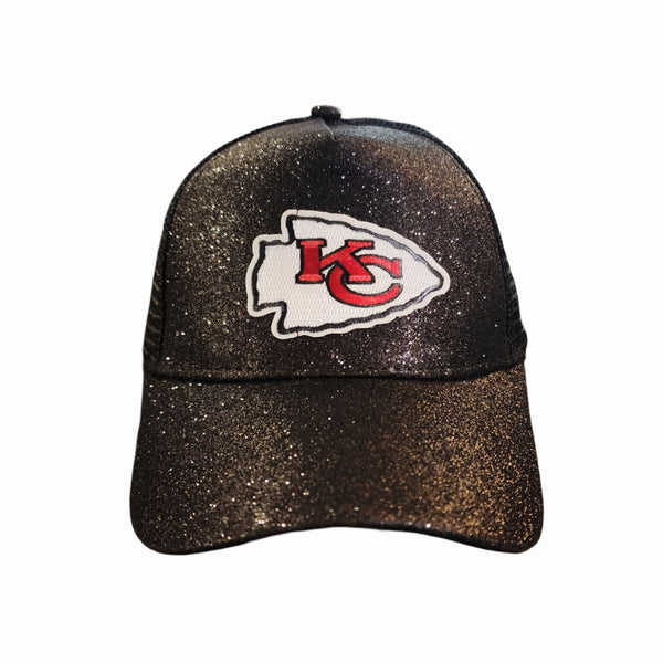 KC Chiefs Black Sparkle Velcro Adjustable Trucker Hat Cap