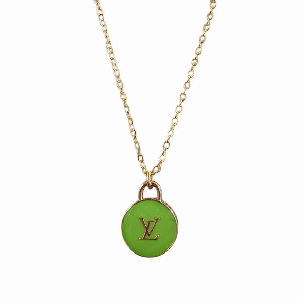 Designer Green/Gold Enamel Reversible Charm on 24K Gold Filled 18