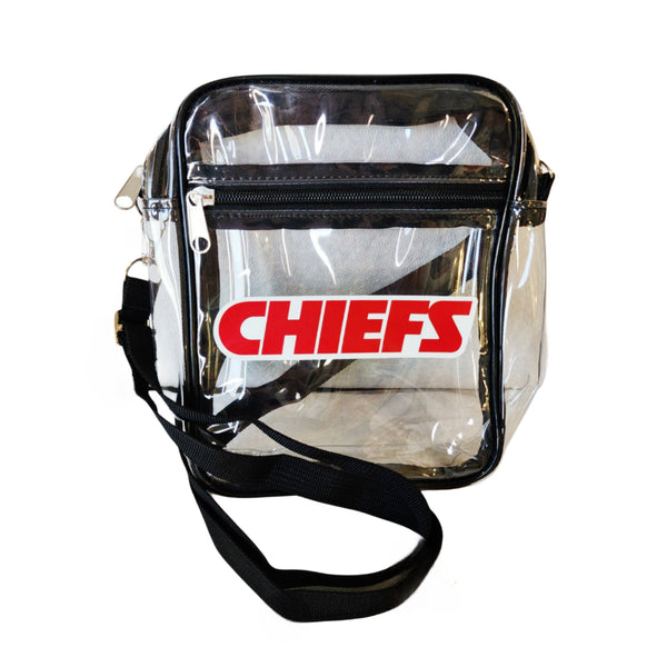 KC Chiefs Zip Top Clear Stadium Bag in Black with Adjustable Strap