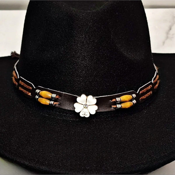 Black Premium Felt Cowboy Hat w/Removable Hat Band Adorned with Designer Button Hats Upcycled Gemz 