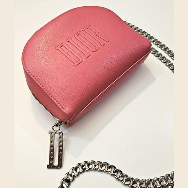 NWT Pink Dior Makeup Pouch Converted into a Crossbody Bag with Silver Chain Dior 