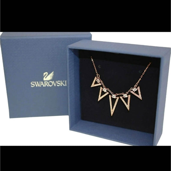 NWT Swarovski Funk Rose Gold Tone Plated Chevron Statement Necklace, Large Swarovski 